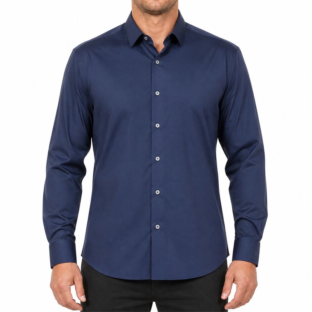 Lorenzo Uomo Shirt Mens 18 34/35 Blue Performance Stretch Trim Fit Button-Up